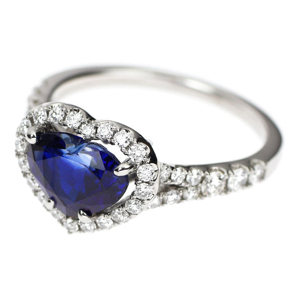 Pt950 ハートシェイプ サファイア ダイヤモンド リング 1.89ct D0.50ct