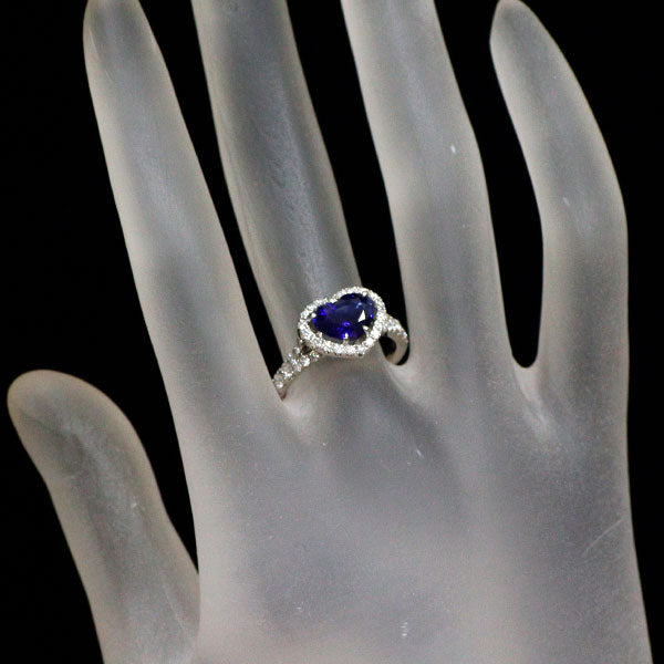 Pt950 ハートシェイプ サファイア ダイヤモンド リング 1.89ct D0.50ct