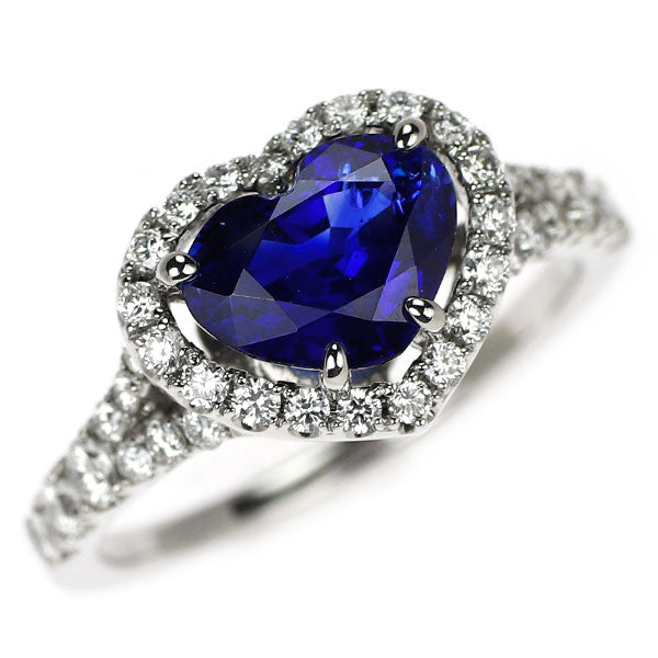 Pt950 ハートシェイプ サファイア ダイヤモンド リング 1.89ct D0.50ct