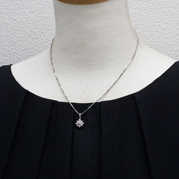 希少 Pt900/ Pt850 天然ピンクダイヤモンド ペンダントネックレス 0.04ct D0.18ct フラワー