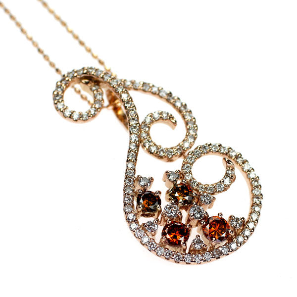 K18PG カラーレス/天然トリートオレンジダイヤモンド ペンダントネックレス 0.77ct TOD0.559ct