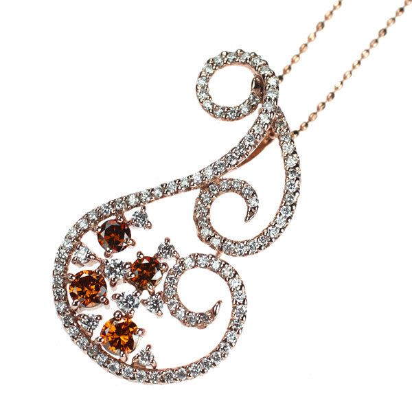 K18PG カラーレス/天然トリートオレンジダイヤモンド ペンダントネックレス 0.77ct TOD0.559ct