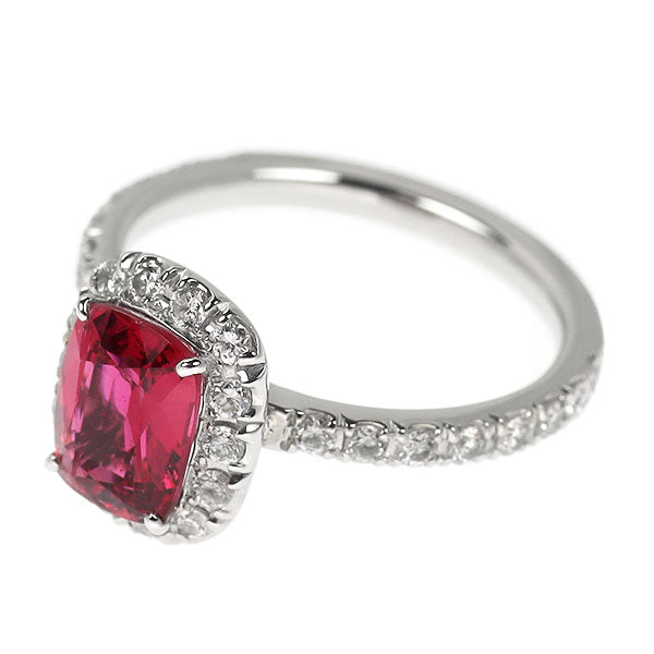 Pt900 ビルマ産 非加熱レッドスピネル ダイヤモンド リング 1.89ct D0.566ct