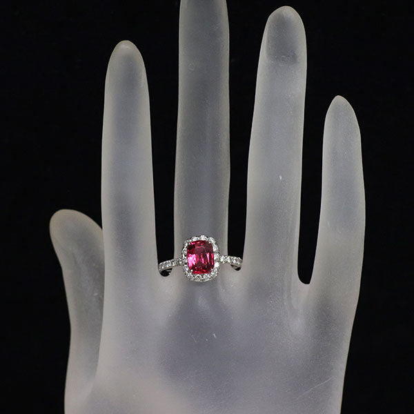 Pt900 ビルマ産 非加熱レッドスピネル ダイヤモンド リング 1.89ct D0.566ct
