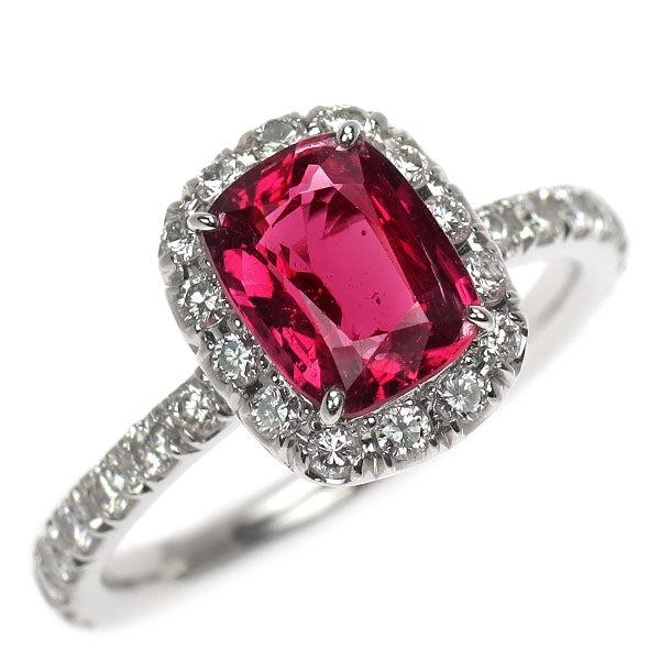 Pt900 ビルマ産 非加熱レッドスピネル ダイヤモンド リング 1.89ct D0.566ct