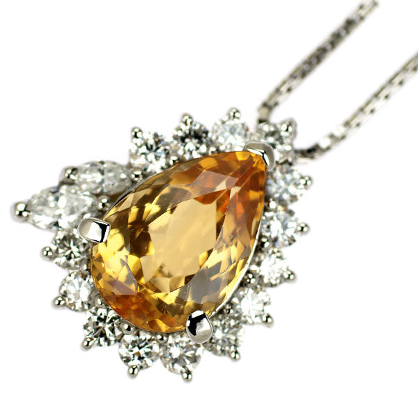 Pt900/ Pt850 インペリアル トパーズ ダイヤモンド ペンダントネックレス 3.84ct D1.00ct