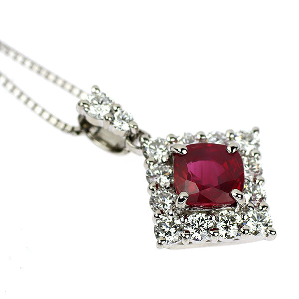 Pt900/ Pt850 ビルマ/ミャンマー産 ルビー ダイヤモンド ペンダントネックレス 1.02ct D0.57ct