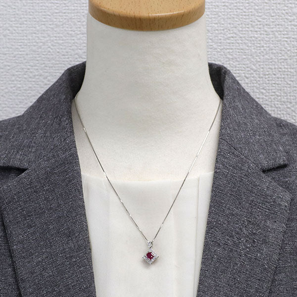 Pt900/ Pt850 ビルマ/ミャンマー産 ルビー ダイヤモンド ペンダントネックレス 1.02ct D0.57ct