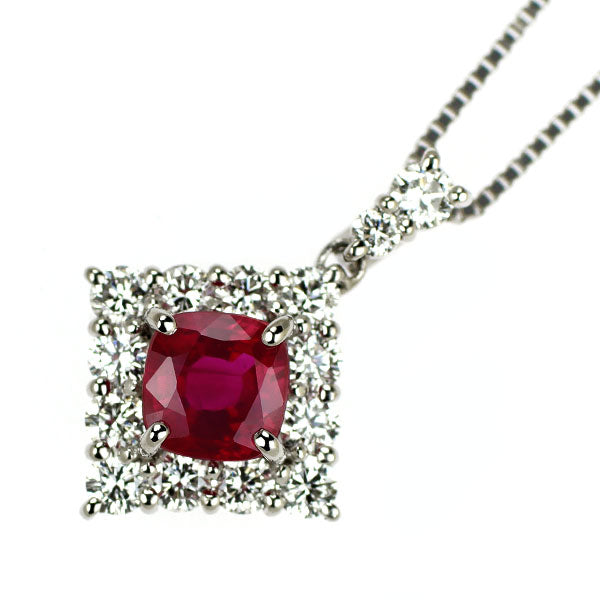 Pt900/ Pt850 ビルマ/ミャンマー産 ルビー ダイヤモンド ペンダントネックレス 1.02ct D0.57ct