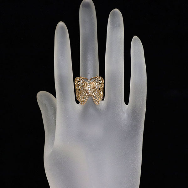 K18PG ダイヤモンド リング 0.27ct 蝶