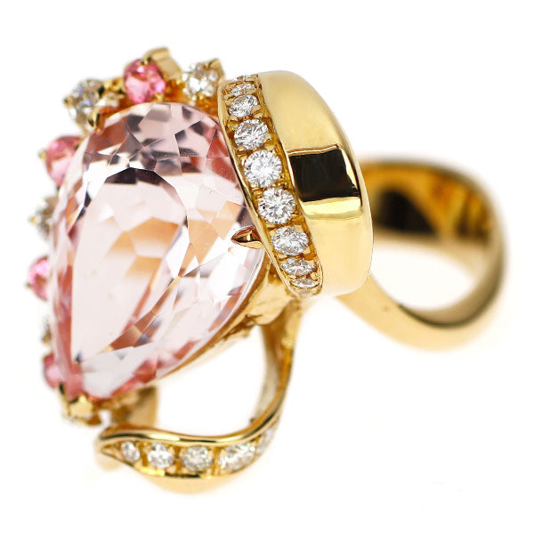 K18YG モルガナイト ピンクトルマリン ダイヤモンド リング 10.94ct D0.34ct