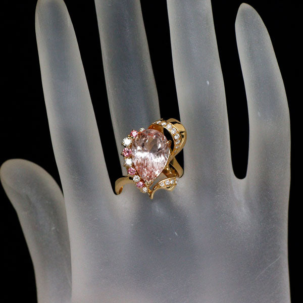 K18YG モルガナイト ピンクトルマリン ダイヤモンド リング 10.94ct D0.34ct