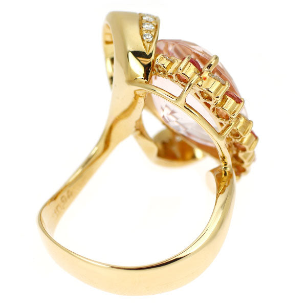 K18YG モルガナイト ピンクトルマリン ダイヤモンド リング 10.94ct D0.34ct