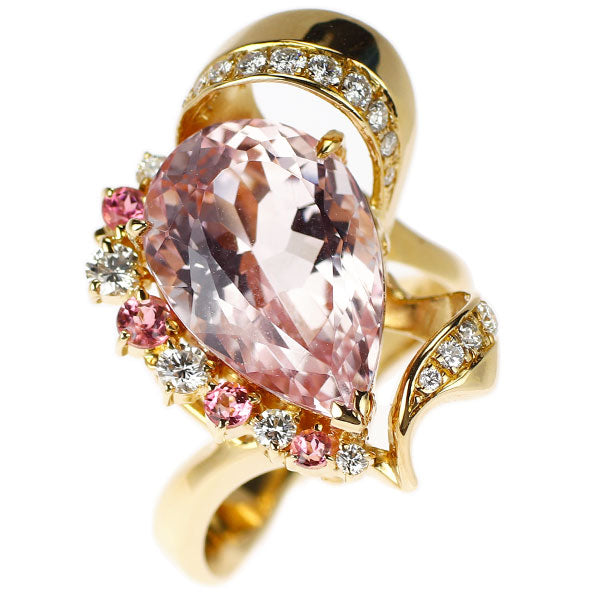 K18YG モルガナイト ピンクトルマリン ダイヤモンド リング 10.94ct D0.34ct
