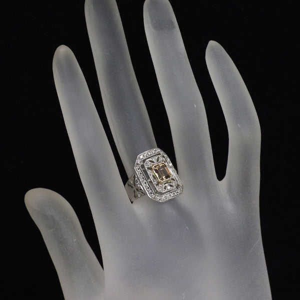 Pd900/ K18YG エメラルドカット ダイヤモンド リング 1.157ct D0.44ct