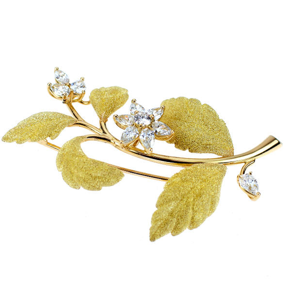 K18YG ダイヤモンド ブローチ 1.13ct 植物