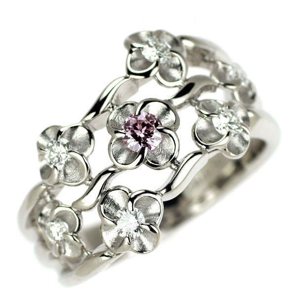 希少 Pt900 天然ピンクダイヤモンド リング 0.08ct D0.27ct フラワー
