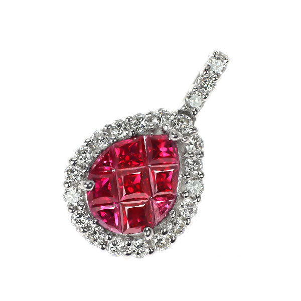 K18WG ルビー ダイヤモンド ペンダントトップ 0.88ct D0.44ct
