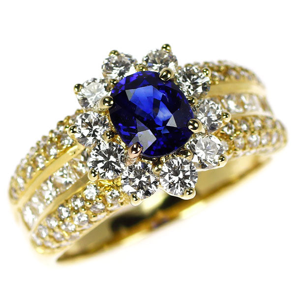 K18YG サファイア ダイヤモンド リング 1.33ct D1.80ct