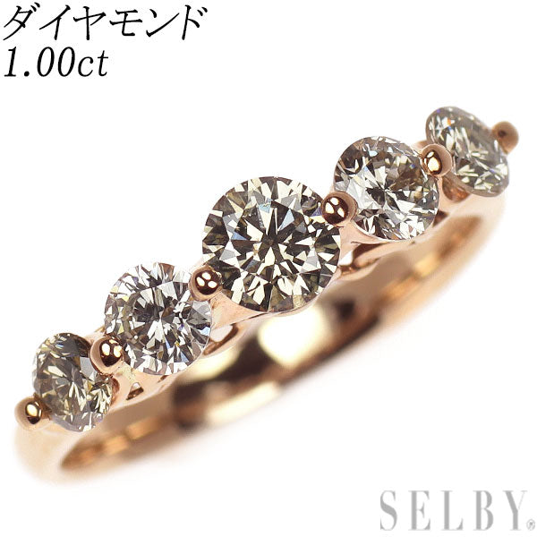 K18PG ダイヤモンド リング 1.00ct 一文字