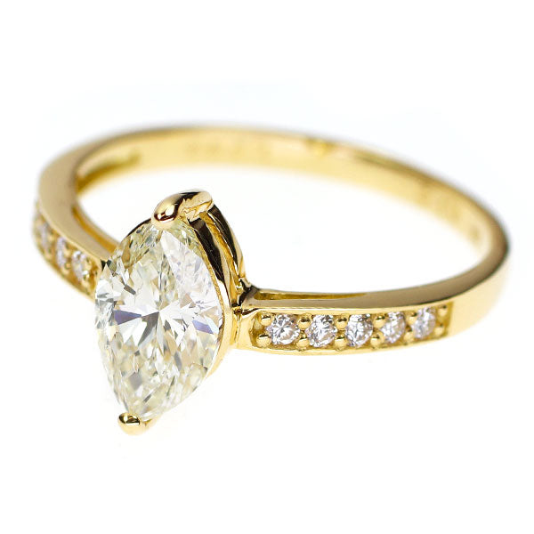新品 K18YG マーキス ダイヤモンド リング 1.001ct VLY SI2 D0.10ct【エスコレ】