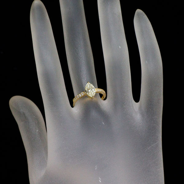 新品 K18YG マーキス ダイヤモンド リング 1.001ct VLY SI2 D0.10ct【エスコレ】