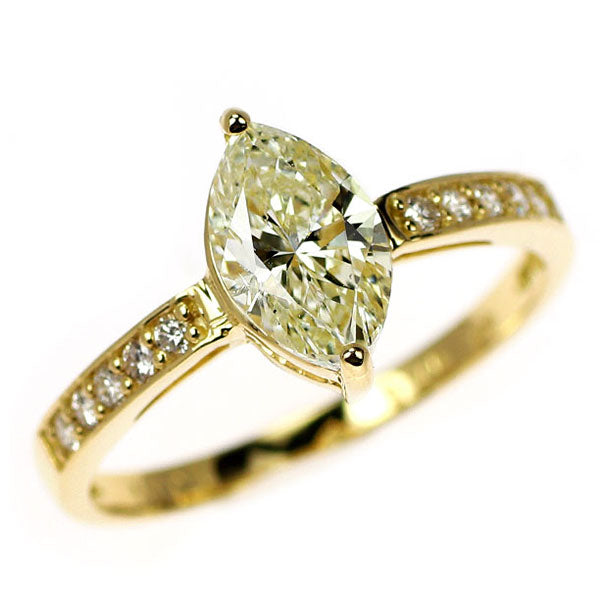 新品 K18YG マーキス ダイヤモンド リング 1.001ct VLY SI2 D0.10ct【エスコレ】