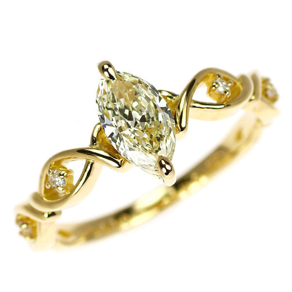 新品 K18YG マーキス ダイヤモンド  リング 0.534ct LY VS2 D0.03ct【エスコレ】