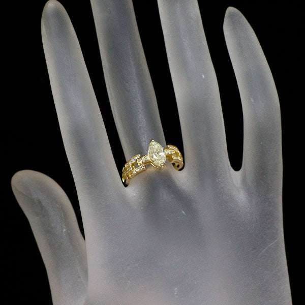 新品 K18YG マーキス ダイヤモンド  リング 1.019ct VLY VS2 D0.12ct【エスコレ】