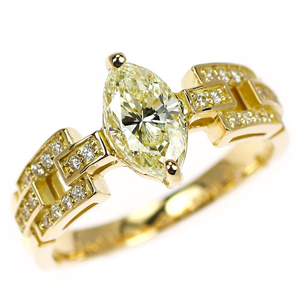 新品 K18YG マーキス ダイヤモンド  リング 1.019ct VLY VS2 D0.12ct【エスコレ】