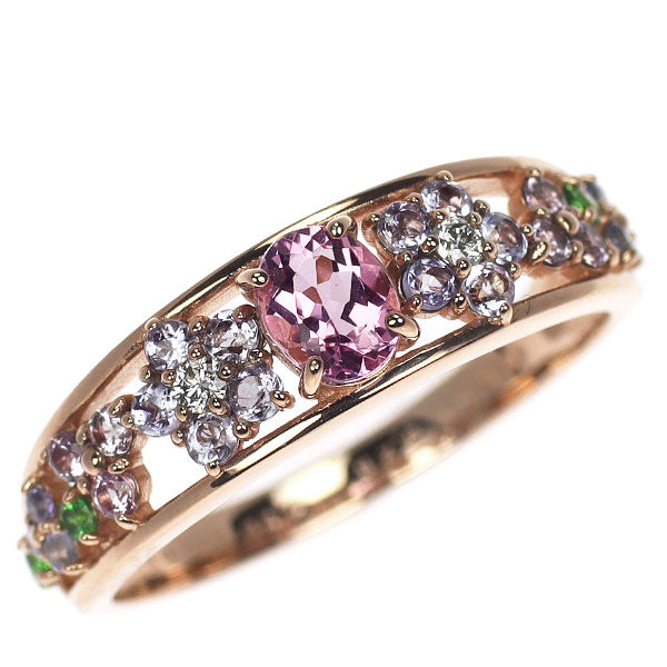 新品 K18PG モルガナイト カラーストーン ダイヤモンド リング 0.27ct CS0.46ct D0.03ct【エスコレ】