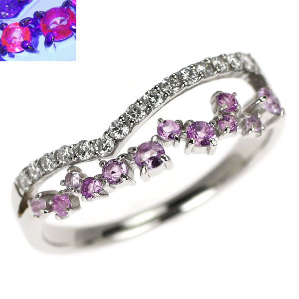 新品 Pt950 ハックマナイト ダイヤモンド リング 0.17ct D0.13ct【エスコレ】
