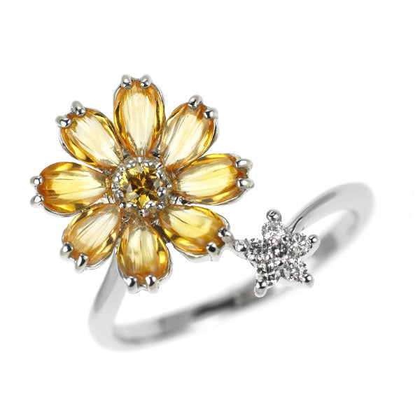 新品 Pt900 イエローサファイア ダイヤモンド リング 1.36ct D0.07ct フラワー【エスコレ】