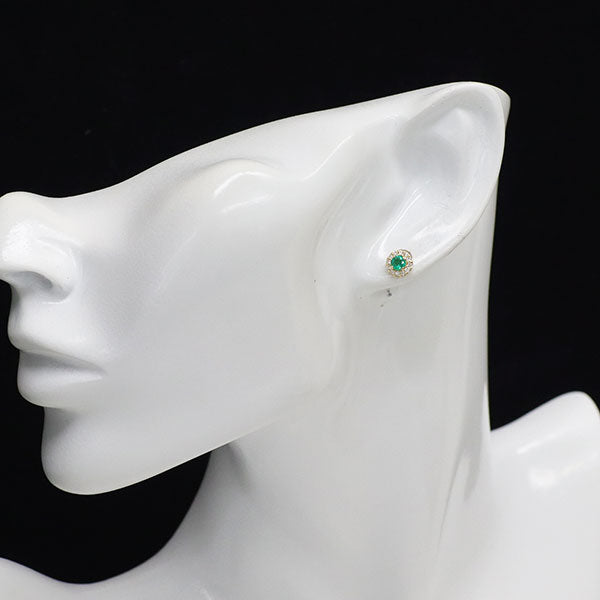 新品 K18YG エメラルド ダイヤモンド ピアス 0.30ct D0.18ct【エスコレ】