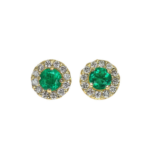 新品 K18YG エメラルド ダイヤモンド ピアス 0.30ct D0.18ct【エスコレ】