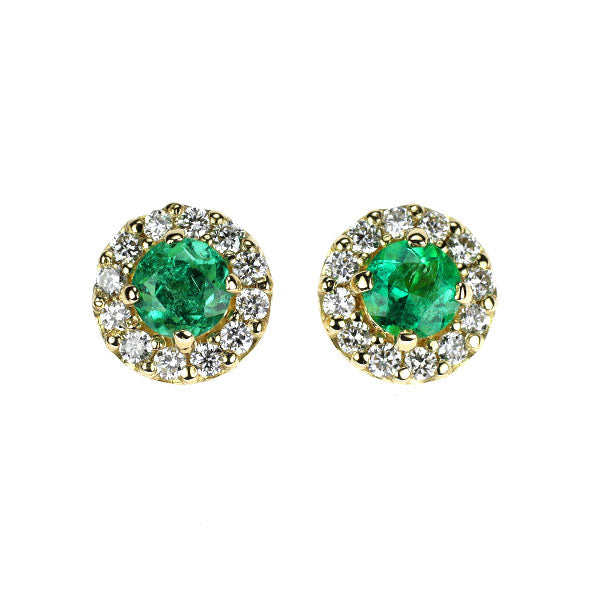 新品 K18YG エメラルド ダイヤモンド ピアス 0.30ct D0.18ct【エスコレ】