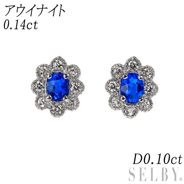新品 希少 Pt900 アウイナイト ダイヤモンド ピアス 0.14ct D0.10ct フラワー【エスコレ】
