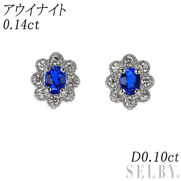 新品 希少 Pt900 アウイナイト ダイヤモンド ピアス 0.14ct D0.10ct フラワー【エスコレ】