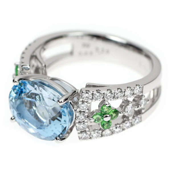田崎真珠 K18WG アクアマリン グリーンガーネット ダイヤモンド リング 3.28ct D0.48ct