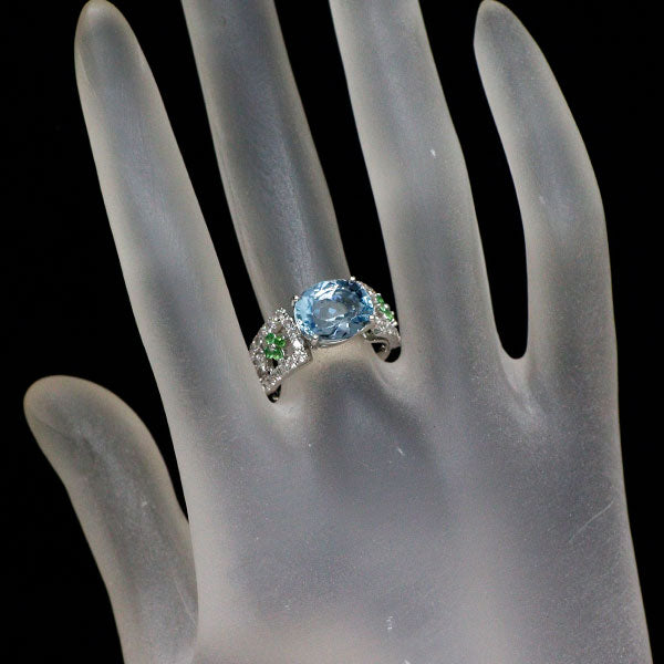 田崎真珠 K18WG アクアマリン グリーンガーネット ダイヤモンド リング 3.28ct D0.48ct
