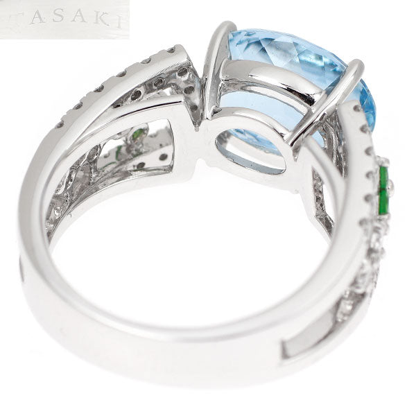 田崎真珠 K18WG アクアマリン グリーンガーネット ダイヤモンド リング 3.28ct D0.48ct