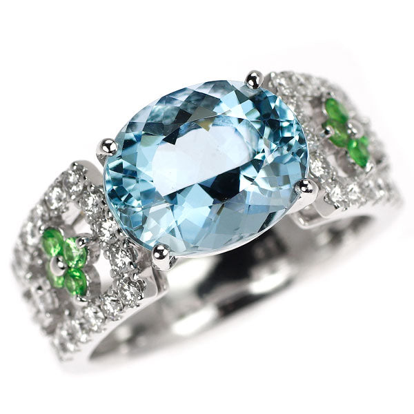 田崎真珠 K18WG アクアマリン グリーンガーネット ダイヤモンド リング 3.28ct D0.48ct