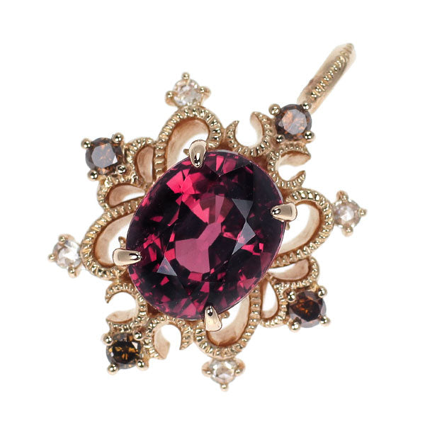 K18PG ガーネット ダイヤモンド ペンダントトップ 2.14ct D0.10ct