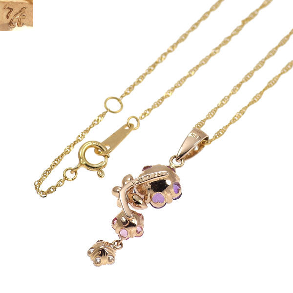 セイレーンアズーロ K18YG/PG アメジスト ピンクサファイア ダイヤ ペンダントネックレス 0.28ct PS0.18ct D0.10ct フラワー チェーン社外品