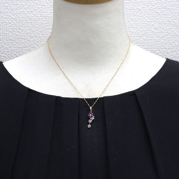 セイレーンアズーロ K18YG/PG アメジスト ピンクサファイア ダイヤ ペンダントネックレス 0.28ct PS0.18ct D0.10ct フラワー チェーン社外品