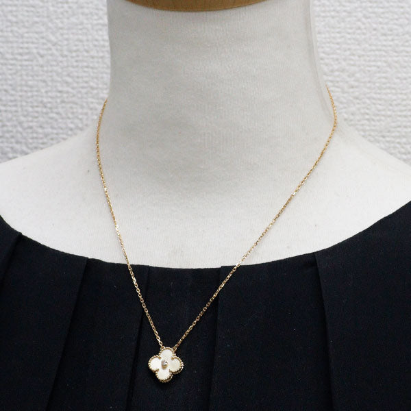 ヴァンクリーフ＆アーペル K18YG ゴールドマザーオブパール/シェル ダイヤモンド ペンダントネックレス ヴィンテージアルハンブラ 2018年 ホリデー限定