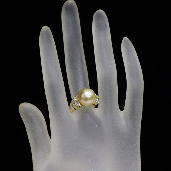 ミキモト K18YG ゴールデン 真珠 ダイヤモンド リング 径約11.6mm D0.84ct