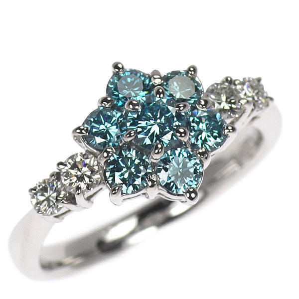 Pt900 カラーレス/トリートブルー ダイヤモンド リング 1.00ct フラワー