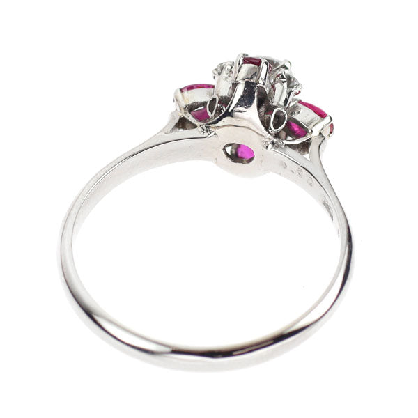 Pt800 ダイヤモンド ルビー リングD0.30ct R0.32ct フラワー