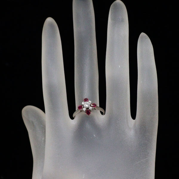 Pt800 ダイヤモンド ルビー リングD0.30ct R0.32ct フラワー